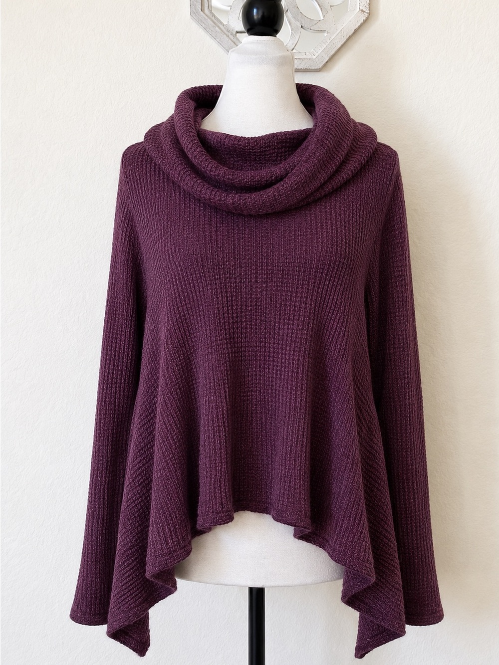 Anthropologie • Plum Purple Cowl Neck Waffle Knit Flowy Sweater